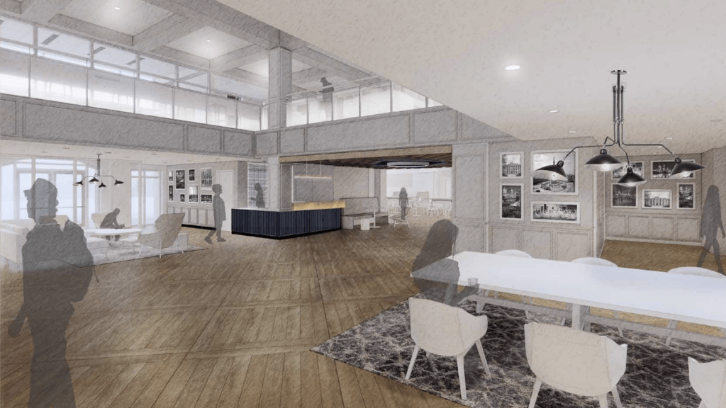 Butler University, ResCo renovation rendering, second-floor lobby