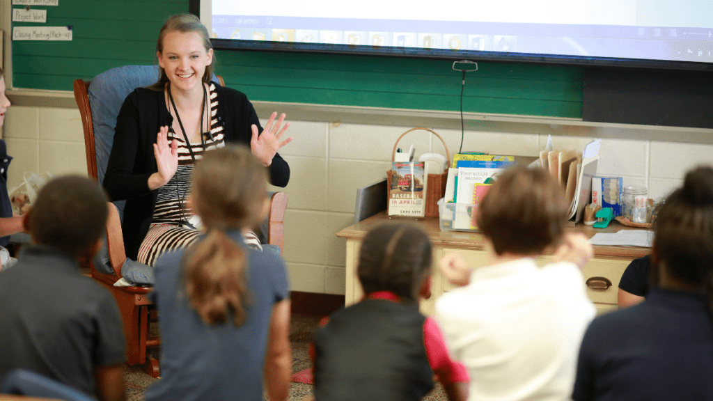 Becky Tanowski leads a class session at Butler Lab School 55