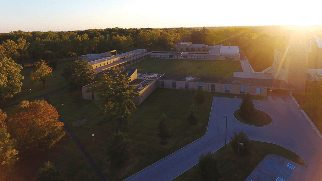 south campus, butler university, buildings in quad, grassy central area