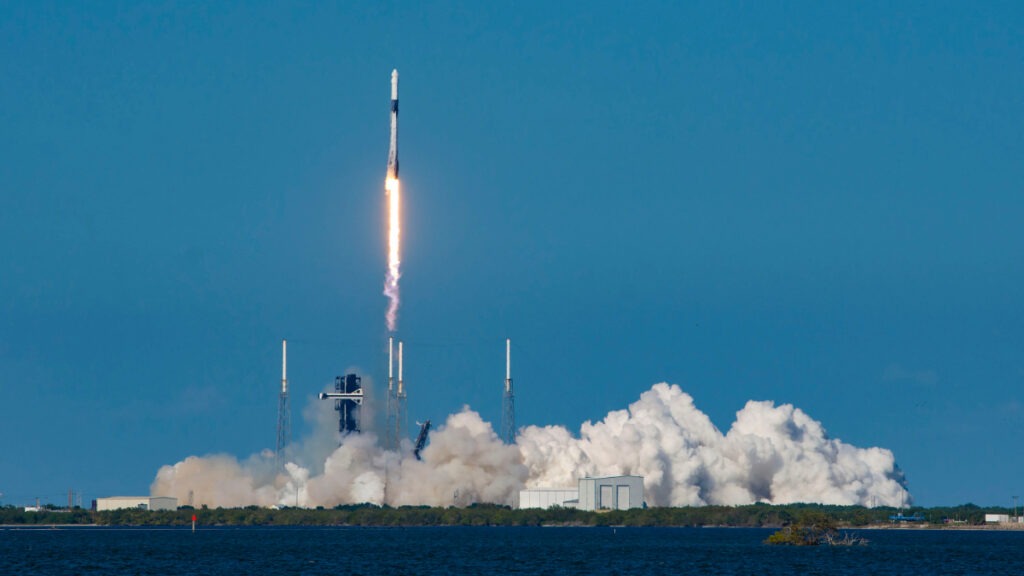 Rocket launching into space from a U.S. space center.