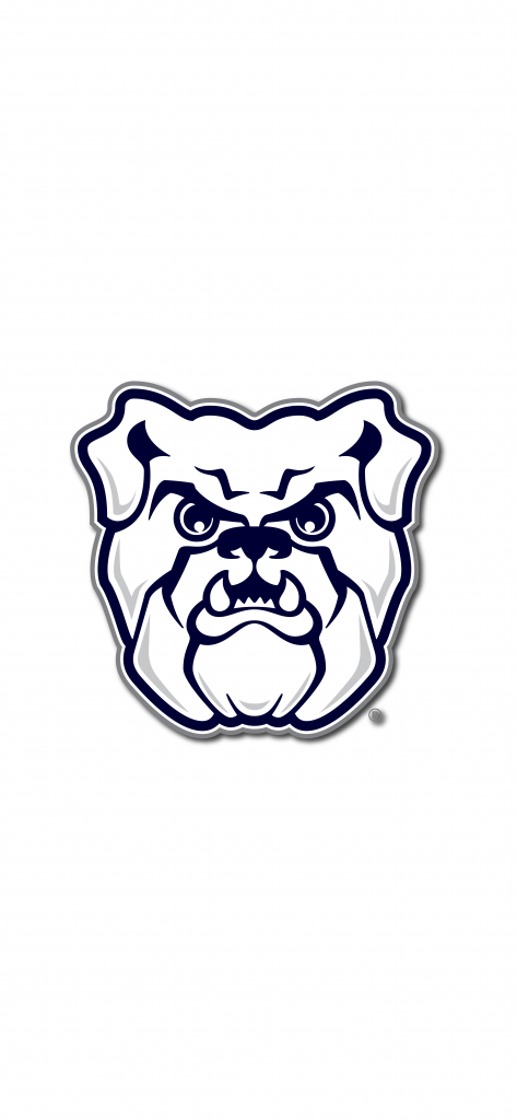 Drawing of the Butler Bulldog logo in blue, white, and gray.