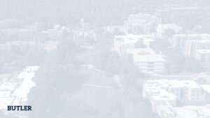 gray image of Butler campus, word Butler