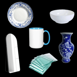 Examples of ceramics and non-recyclable glass including a ceramic bowl, plate, mug, and vase, as well as a mirror and glass panes.