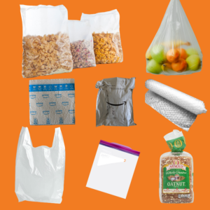 Plastic bags and films on an orange background