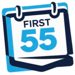 Stylized digital illustration of a calendar with the phrase "First 55" on it.