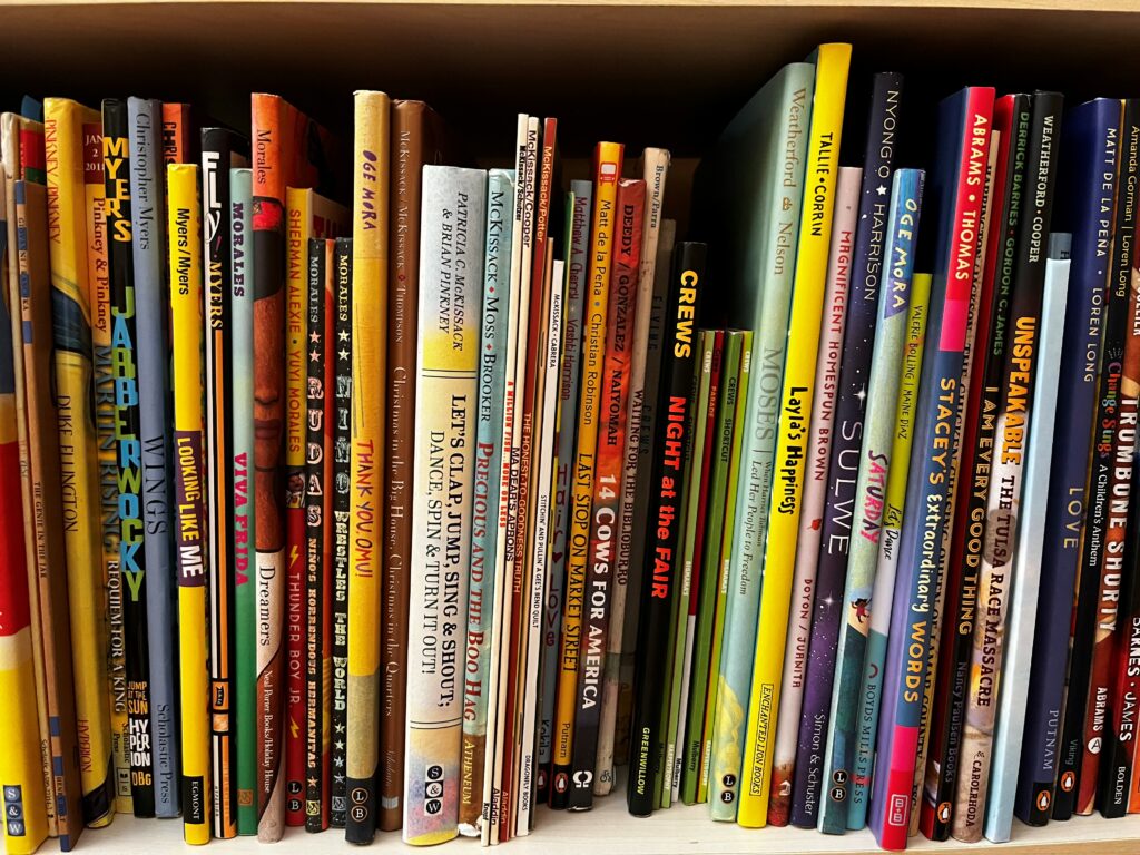 Books that are inclusive of all types of authors sit on a bookshelf.