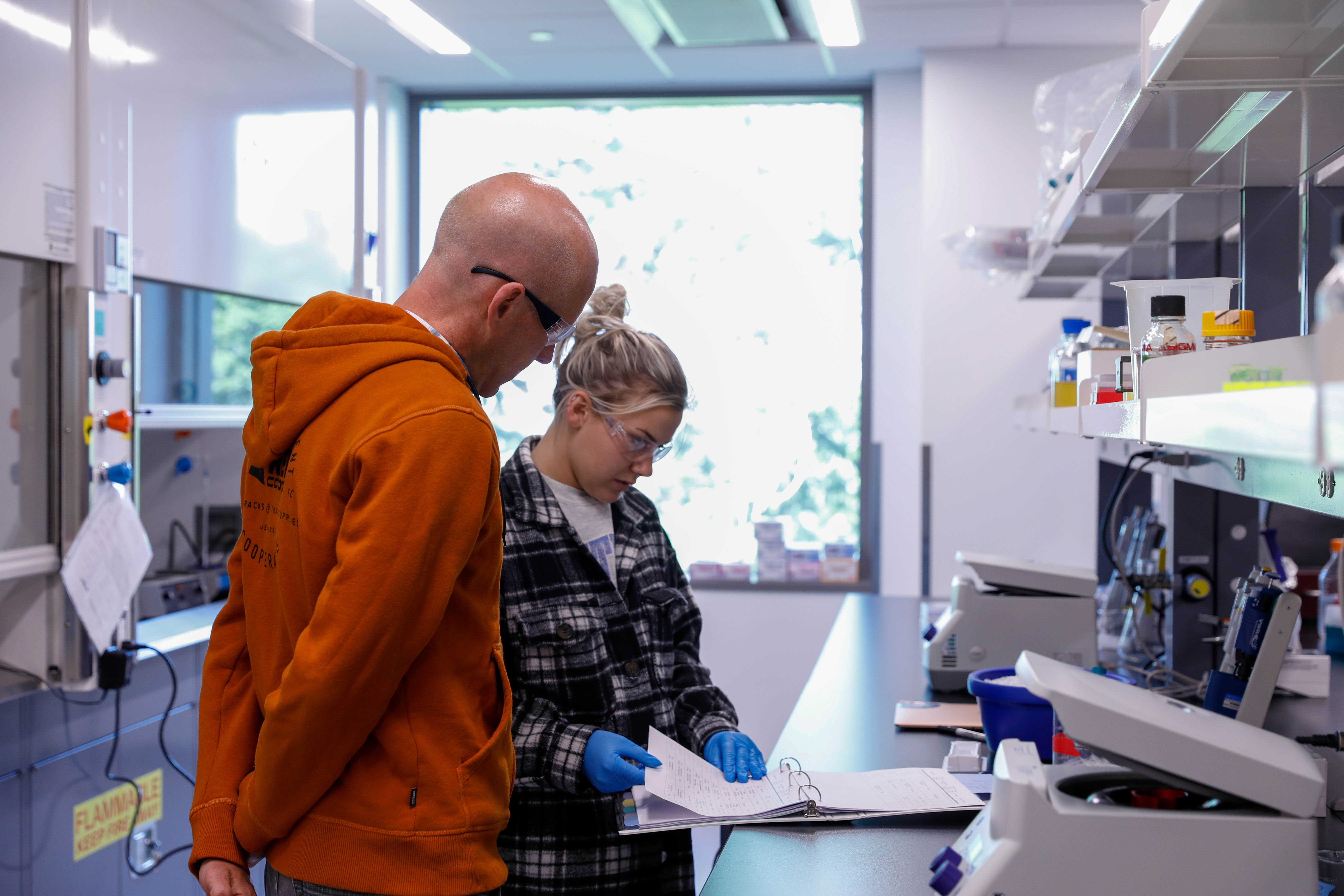 Faculty and student working together in a lab