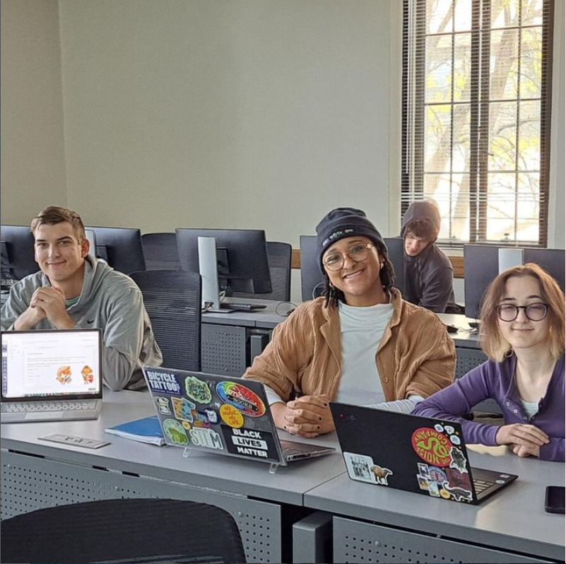 Students working between classes