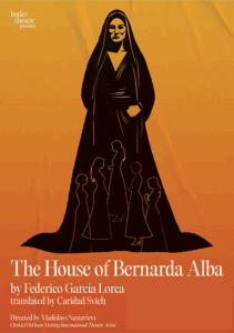 Poster for The House of Bernarda Alba with an illustration of a woman in a black dress.