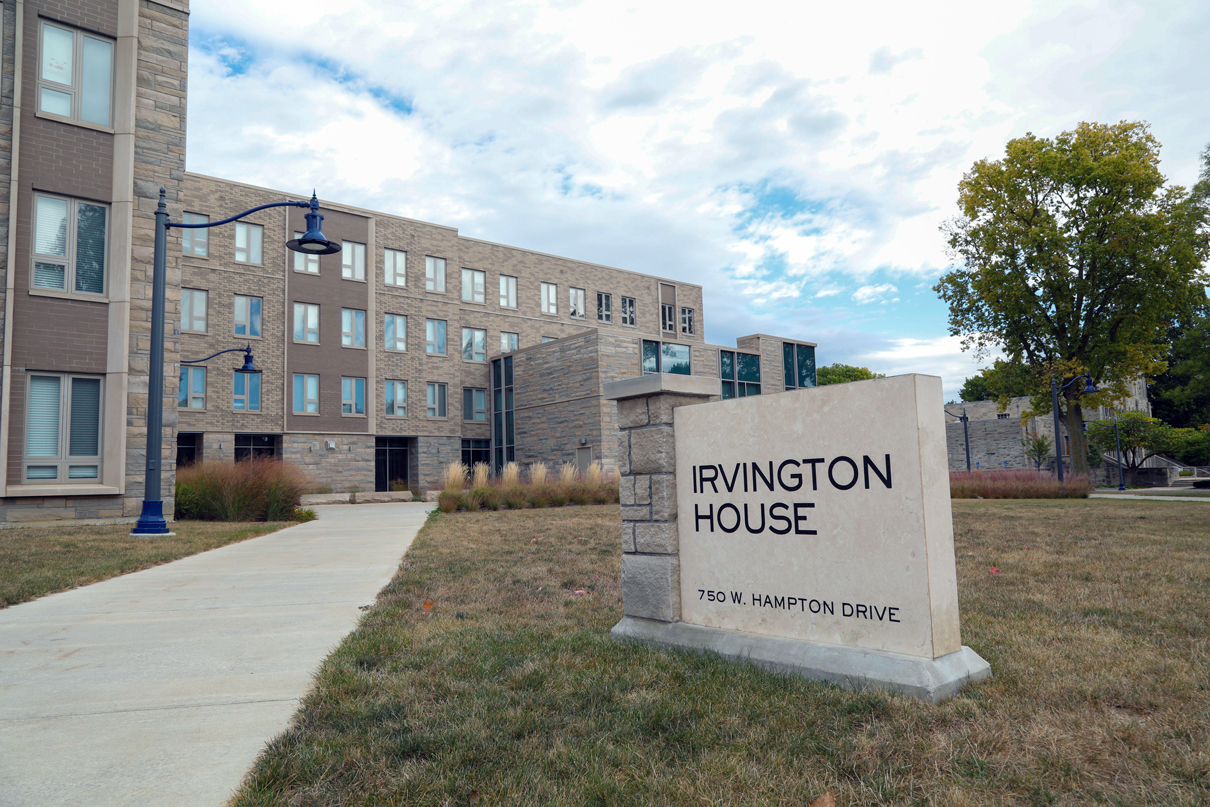 Irvington house back entrance with the irvington house sign