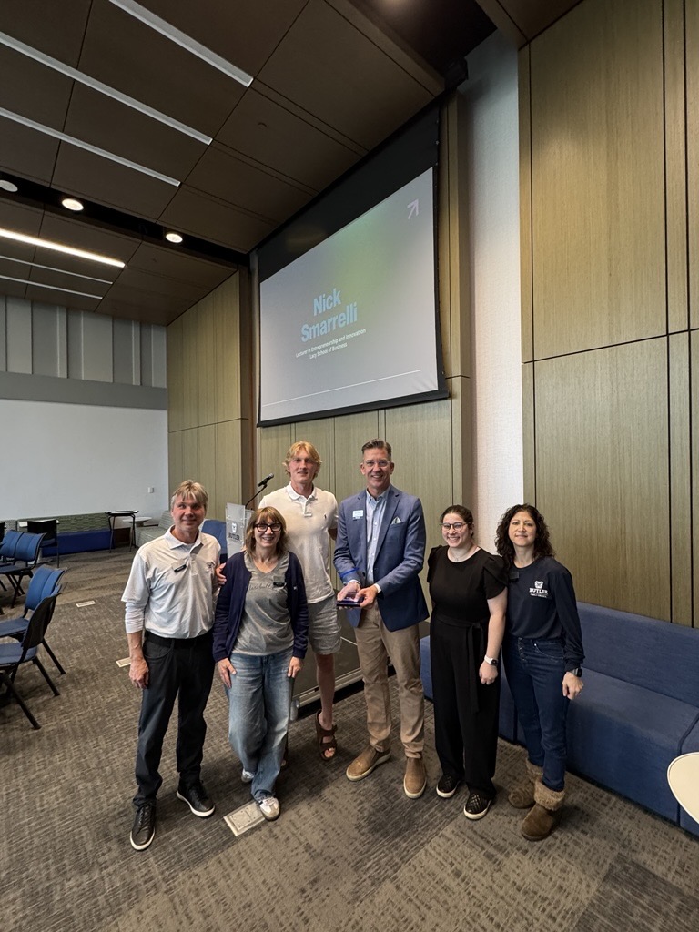 L to R: Nominating family Troy & Kelly Metz with student Jameson, Dean of LSB Craig Caldwell (accepting on Nick's behalf), student Sadie Nelson and nominating family Alanna Verdi