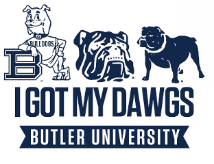 Illustrations of bulldogs and text that says "I got my Dawgs. Butler University."