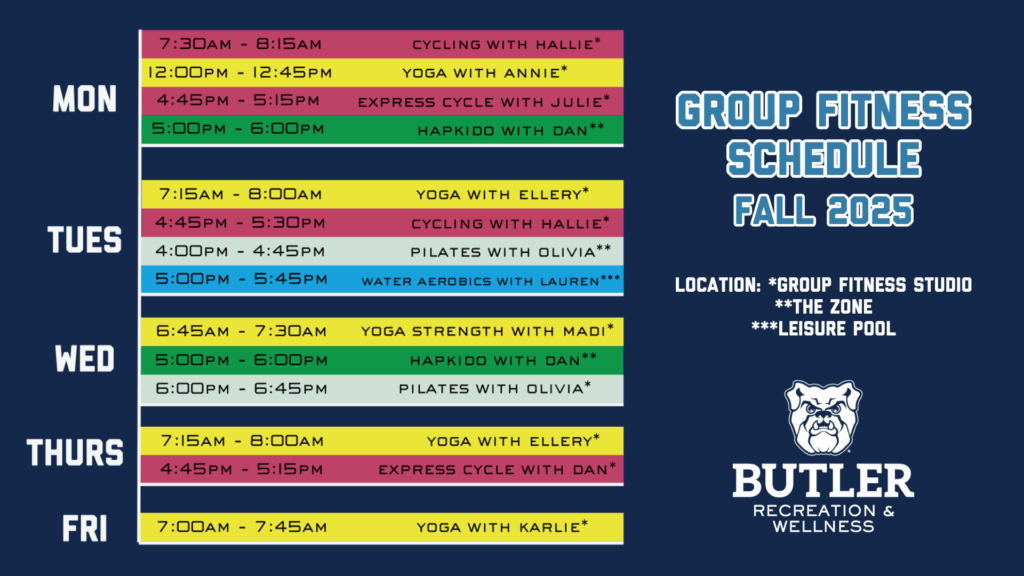 group fitness schedule for fall 2025