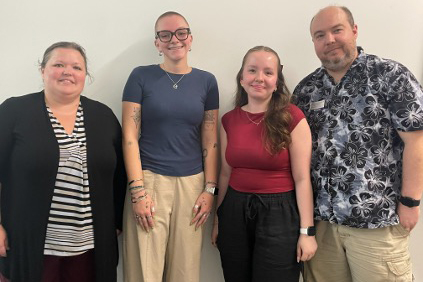 Beckman Scholars Liesl Rozeboom and Alex Simpson pose for group photo with their mentors, Dr. Jennifer Berry and Dr. Christopher Stobart.